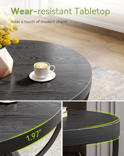LITTLE TREE Round Coffee Table, 32" Circle Coffee Table for Living Room | 2-Tier Wood Accent Center Table with Open Storage Industrial Design Home Furniture (Black) - color: Black