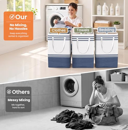 TranquilRelax 3-Pack Laundry Basket, Laundry Hamper, Blue-75L | Freestanding＆Water-Resistant Laundry Hamper, Collapsible Tall Clothes Hamper with Carry Handles for Clothes, Laundry Basket - color: Blue, size: 75L