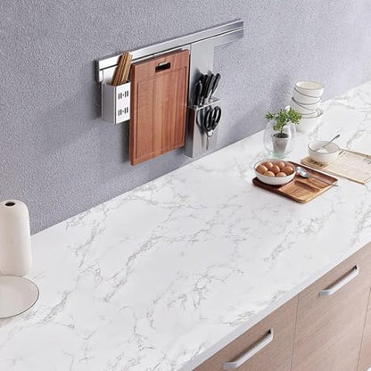 Marble Peel and Stick Wallpaper Kitchen Countertop & Cabinets Contact Paper | 17.7 inch x 78.7 inch Granite Wall Paper for Old Furniture Self Adhesive and Removable Easy to Apply - color: Gray/White, size: 17.7" x 78.7"