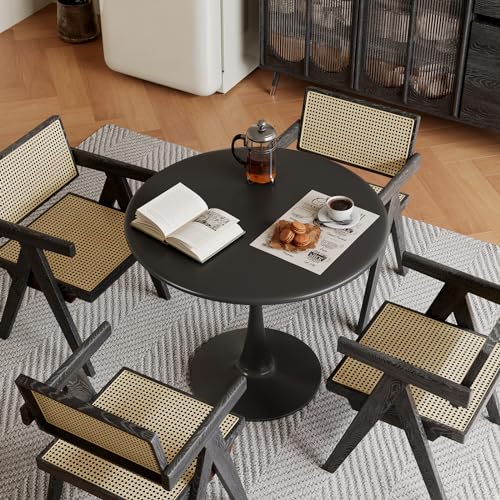 Black Small Tulip Table, 24 Inch Round Dining Table for 2 Person with Pedestal Base for Kitchen, Circle Bistro Table, Mid Century Modern Cafe Tables for Small Spaces in Living Room, Office, Pub, Bar - color: Black