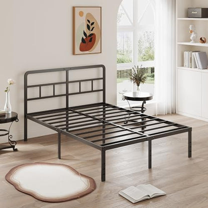 DiaOutro 16 Inch Full Size Metal Bed Frame with Headboard, Black | Heavy Duty Bed For Kids Adults, Steel Slat Supports No Box Spring Needed, Easy Assembly, Noise Free - size: Full, style: 16 Inch