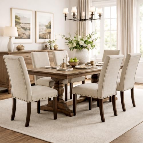 Homepop Home Decor | Classic Upholstered Parsons Dining Chairs | Set of 2 Accent Dining Chairs with Nailhead Trim, Natural Linen - color: Natural, style: Pack of 2