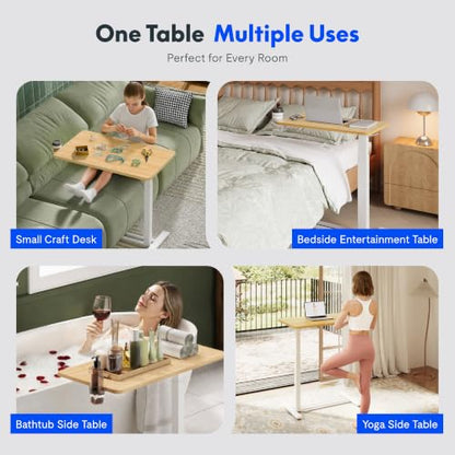 FLEXISPOT H7 32" Pneumatic Height-Adjustable Overbed Table with Wheels | C-shaped bedside table,Medical End Table,Rolling Cart TV Tray,Laptop desk for Hospital Home office use,31.5"Wx17.7"D,Maple - color: Maple, size: Large