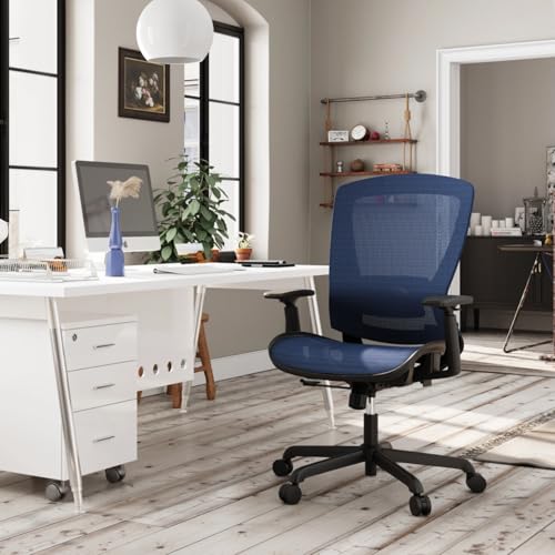 Mesh Office Chair,Ergonomic Computer Desk Chair,Sturdy Task Chair- Adjustable Lumbar Support & Armrests,Tilt Function,Comfort Wide Seat,Swivel Home Office Chair (Blue) - color: Blue