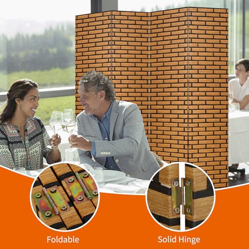 BLKMTY Room Divider, 6ft Folding Privacy Screens, Wall Divider Portable Room Seperating Freestanding Wood Screen, 4 Panels Hand-Woven Design Screen Double Hinged Dividers for Bedroom, Brick - color: Brick