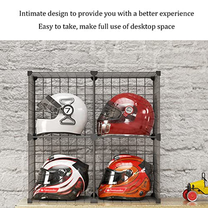 Solid Motorcycle Helmet Rack Stand Hat Display Case, Floor-Standing Cube Closet Organizers and Storage, Retail Hard hat Baseball Hats Display Stand,Stackable Modular Shelves Wire Metal Grids Bookshelf