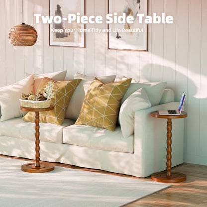 Simple Trending Small Side Table, Round Drink Table for Small Spaces, Pedestal Coffee Table for Living Room, Rustic Brown - color: Rustic Brown