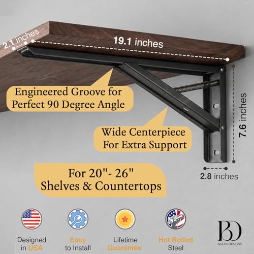 Folding Shelf Brackets 20 Inch Heavy Duty, Set of 2, 500 lbs, Collapsible Bracket with Locking Hinge for Fold Down Table, Wall Mounted Desk, Workbench, Laundry Room – Space Saving