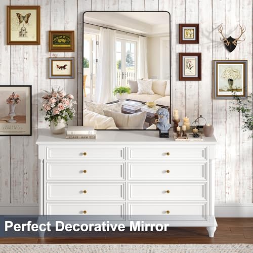 Krymnar 40"x30" Bathroom Vanity Mirror Over Sink, Black Rectangular Aluminum Frame with Rounded Corner(Small-Radius), HD Shatterproof Glass & Rust-Proof Wall Mirror for Bedroom, Living Room, Entryway - size: 40"L x 30"W