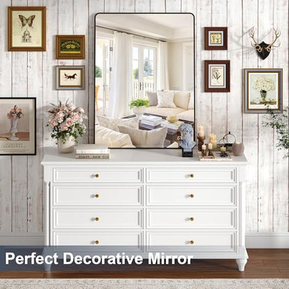 Krymnar 40"x30" Bathroom Vanity Mirror Over Sink, Black Rectangular Aluminum Frame with Rounded Corner(Small-Radius), HD Shatterproof Glass & Rust-Proof Wall Mirror for Bedroom, Living Room, Entryway - size: 40"L x 30"W
