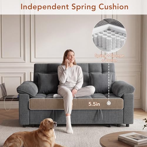 Vipbear Sleeper Sofa Bed, 70" Pull Out Futon Couch with Small Table| USB Port | Side Pockets | Tool-Free Assembly | Adjustable Backrest for Apartment, Office, Guest Room, Chenille Gray - color: Grey