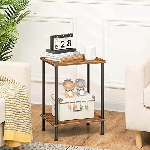 HOOBRO End Table, Small Side Table, Nightstand with 2-Layer Storage Shelves, Sofa Table for Small Spaces, Living Room, Bedroom, Stable Frame, Easy Assembly, Rustic Brown BF09BZ01 - color: Rustic Brown + Black