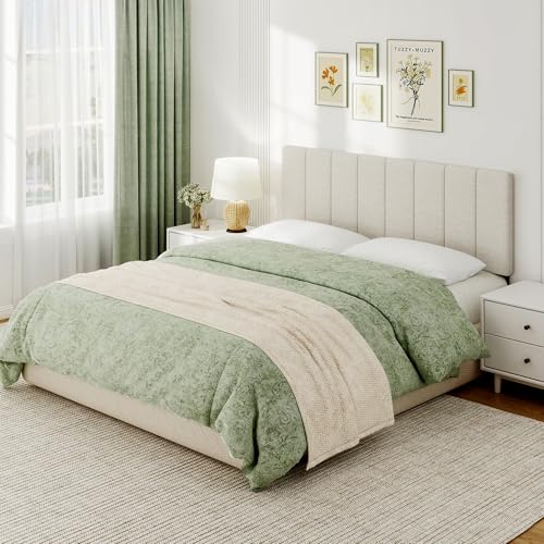 Queen Size Headboard Only, Height Adjustable Linen, Beige - color: Linen-beige, size: Queen/Full