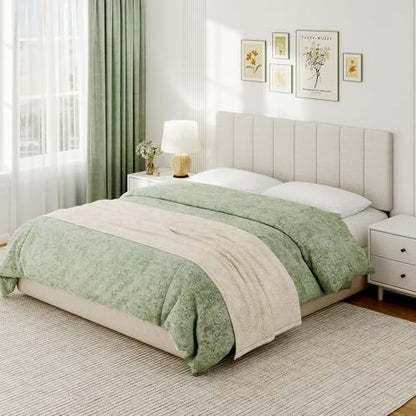 Queen Size Headboard Only, Height Adjustable Linen, Beige - color: Linen-beige, size: Queen/Full