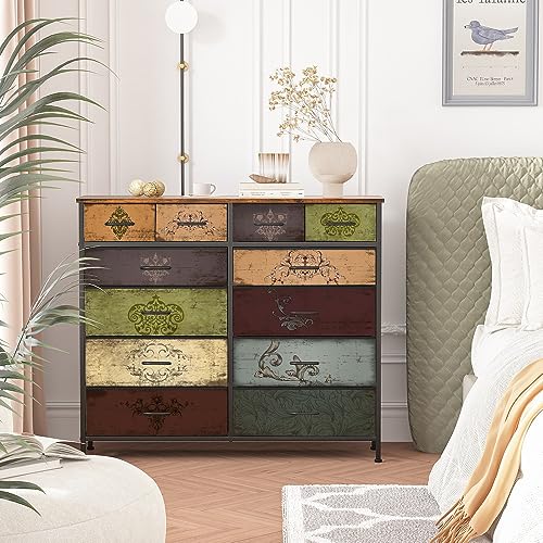 VASICAR Dresser for Bedroom with 12 Drawers, Tall Fabric Drawer Dressers | Storage Organizer Cabinet, 43.3" Wide Chest of Drawers for Closet, Nursery, Living Room, Laundry, Apartment (Pattern) - color: Pattern
