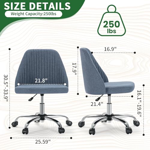 Armless Desk Chair with Comfortable Fabric Cover,Modern Home Office Chairs with Swivel Wheels for Computer Task Chairs Cute Vanity Chairs Adjustable Height for Living Room,Bed Room,Conference Office - color: Blue