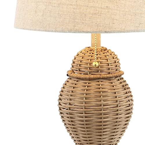 JONATHAN Y 20.5" Wicker Table Lamp, Natural with Beige Shade, Set of 2 | Margie Bohemian Rustic Farmhouse Coastal Urn Rattan Metal, Pull Chain Switch, Linen, LED Bulbs Included - color: Natural