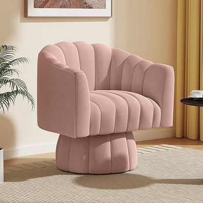 Dewhut Swivel Accent Chair, Barrel Accent Chair, Velvet, Pink | Velvet Upholstered Round Arm Chair with 360° Swivel Base, Mid Century Modern Living Room Chair, Easy Setup - color: Pink