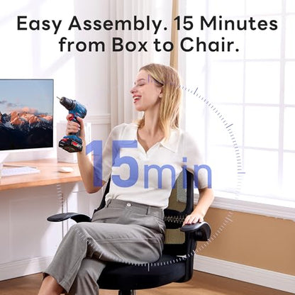 amseatec Ergonomic Mesh Desk Chair with Flip-Up Arms, Supports 300 lbs | Aerospace-grade frame, Mesh & 3" foam seat. 90-110° rocking, height adjustable, 360° swivel. - color: Blue