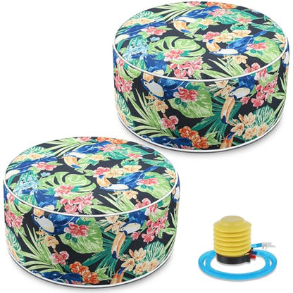 Cinnvoice 2 Pcs Inflatable Outdoor Ottoman Pouf Waterproof Round Footrest with Handle D21 x H9 Inch Indoor Outdoor Portable Footstool for Patio Garden Camping or Home Pool(Parrot) - style: Parrot