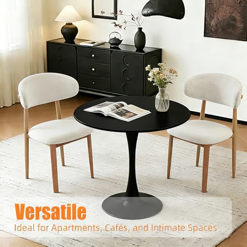 botzi 31.5 Inch Round Dining Table, Black Tulip Kitchen Table with MDF Top | Iron Matte Pedestal Base, Smooth Rounded Edges, Easy-Clean Coated Surface, For Kitchens And Small Spaces - color: Black, size: 31.5 Inches