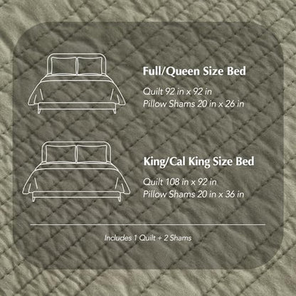 EVERGRACEHOME 100% Cotton Modern Lines Quilt Set King Size, Light Sage | Pre-Washed Soft Cotton, Striped Coverlet Bedspread, 3 Piece Lightweight Bedding Set for All Season, with 2 Pillow Shams - color: Light Sage, size: King (108" X 92")