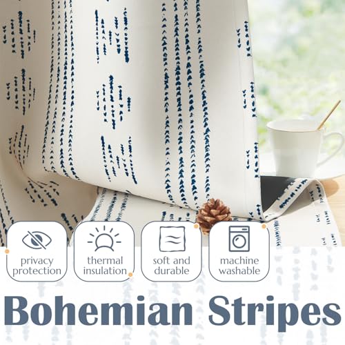 jinchan Boho Blackout Kitchen Tier Curtains, 24 Inch, Blue on Beige | Blue geometric print on warm beige, soft blackout backing, 2 panels, rod pocket, for kitchens, bedrooms, RVs and campers - color: Blackout Backing | Blue on Beige, size: 25"W x 24"L (Pa