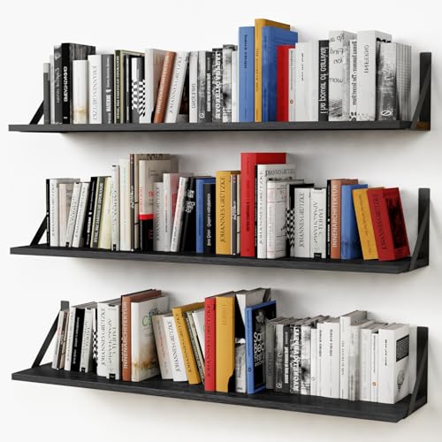 Forbena Floating Shelves 36 Inches Long 8 in Deep Set of 3, Large Wall Shelf for Bedroom Books, Heavy Duty Wide Wall Shelving for Living Room Office Kitchen Closet Organizers and Storage (Black) - color: Black, size: 36“ x 8” Wall Shelf