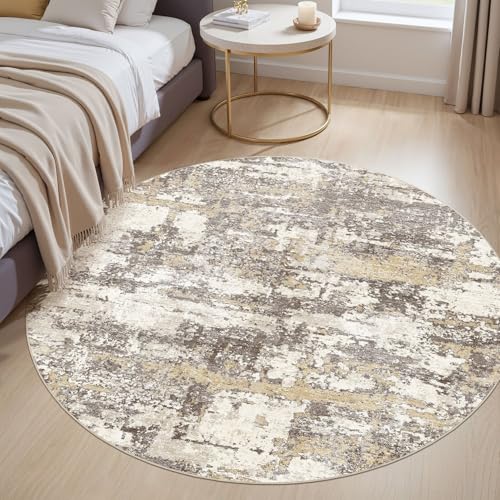 6ft Round Rug, Circle Area Rugs for Living Room, Gold Brown | Abstract Washable Rug Modern Large Soft Stain Resistant Non Slip Backing for Bedroom Dining Room Office Home Decor - color: Gold Brown, size: 6' (Round)
