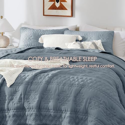 WDCOZY Boho Blue Grey Twin Quilt Size Bedding Sets with 1 Pillow Sham, Farmhouse Lightweight Soft Bedspread Coverlet for All Season, 2 Pieces, 68x90 inches - color: Boho-blue Grey, size: Twin