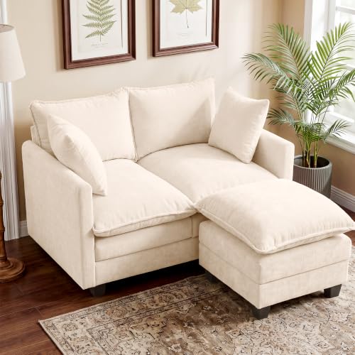 50" Loveseat Sofa with Ottoman, Cloud 2-Layer Cushion & 27" Deep Seat, Modern Love Seat Small Couch with 2 Washable Pillows for Small Spaces, Bedroom, Apartment, Office, Living Room, in a Box, Beige - color: Beige, size: Loveseat with Ottoman