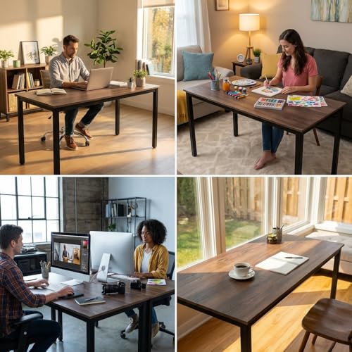 47" Computer Desk, Modern Writing Desk with Walnut Top | Modern 47-inch desk with walnut wood top and black metal frame, ideal for home office, study, bedroom, and small spaces. - color: Walnut, size: 47"