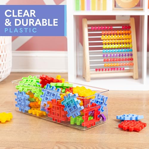 Plastic Food Storage 4 Pack Clear Container Bin with Handles for Organizing Kitchen, Pantry, Refrigerator, Freezer, Pantry, Cabinet, Closet, Bathroom. 16”x6”x5” - size: 16x6x5