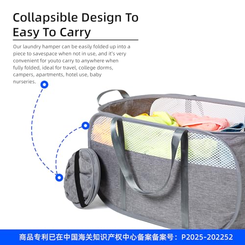 Pop Up Laundry Hamper, Holds 1.5 Loads, Honeycomb Breathable Laundry Basket | Designed at Dryer-Door Height for Easy Unloading, Collapsible with Strong Handles, Lightweight Carry, Tear-Proof Mesh