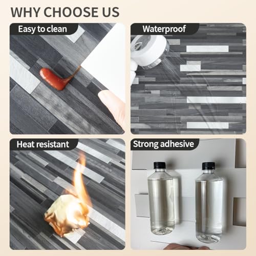 DICOFUN 10-Sheet Peel and Stick Backsplash Tile, Black & Grey Wood Look PVC Mixed Metal Stick on Backsplash Tiles for Kitchen, 9.4 sq.ft - color: Black Wood and Metal Silver, size: 10 Sheets, 12’’x12’’x0.12’’