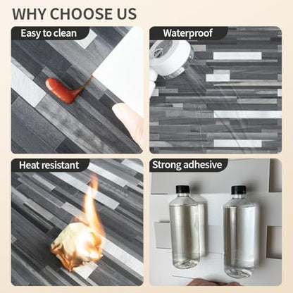 DICOFUN 10-Sheet Peel and Stick Backsplash Tile, Black & Grey Wood Look PVC Mixed Metal Stick on Backsplash Tiles for Kitchen, 9.4 sq.ft - color: Black Wood and Metal Silver, size: 10 Sheets, 12’’x12’’x0.12’’