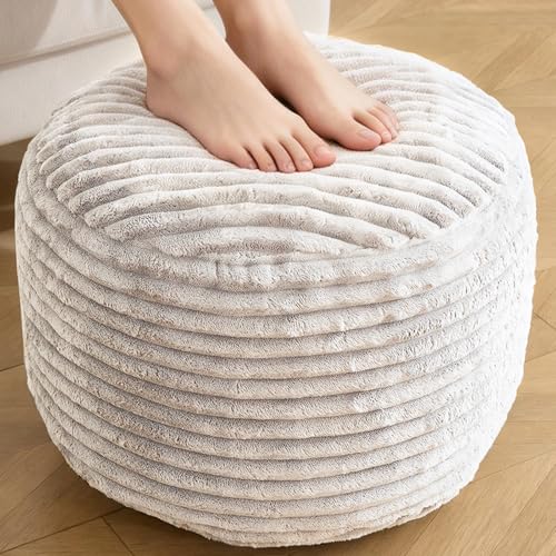 Round Ottoman,Corduroy Pouf Foot Rest,Beige,20x15 in | Corduroy Cover,Storage Ottoman Footstool for Living Room,20x15 Soft Floor Poufs,Memory Foam Filling,Footrest only - color: Beige, size: 20"D x 20"W x 15"H