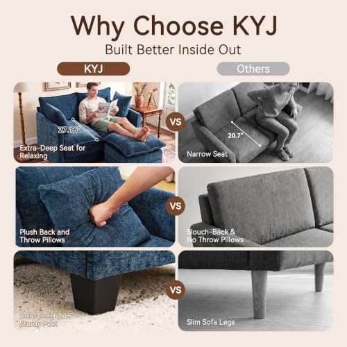 50" Loveseat Sofa with Ottoman, Cloud 2-Layer Cushion & 27" Deep Seat, Modern Love Seat Small Couch with 2 Washable Pillows for Small Spaces, Bedroom, Apartment, Office, Living Room, in a Box, Blue - color: Blue, size: Loveseat with Ottoman
