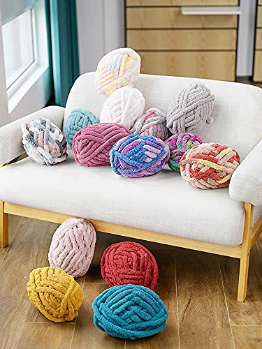 Chunky Knit Chenille Yarn for Hand Knitting Blankets, Super Soft Big Jumbo Blanket Yarn (Mixed Coffee) - color: Mixed Coffee