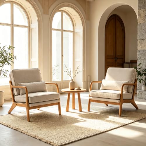 Karl home Mid-Century Modern Accent Reading Chair, Khaki | Chenille Upholstered, Solid Wood Frame, Soft Cushion, Lumbar Pillow, Lounge Armchair for Living Room, Bedroom, Balcony, Study - color: Chenille Khaki