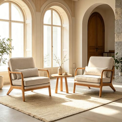Karl home Mid-Century Modern Accent Reading Chair, Khaki | Chenille Upholstered, Solid Wood Frame, Soft Cushion, Lumbar Pillow, Lounge Armchair for Living Room, Bedroom, Balcony, Study - color: Chenille Khaki