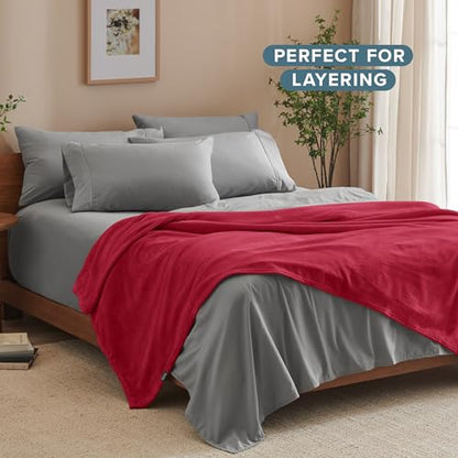 Bare Home Fleece Blanket Luxury Microplush (Full/Queen, Red) | Ultra-Soft Lightweight Blanket for Bed, Sofa, and Couch, Cozy & Warm Blanket - color: 25 - Red, size: Full/Queen