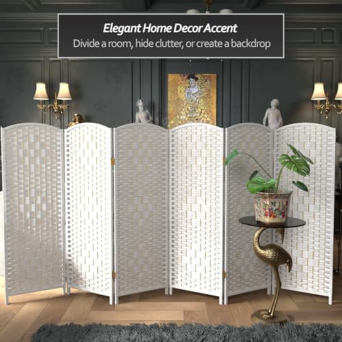 Red Lantern 4 ft. Short Diamond Weave Fiber Folding Screen - White - 6 Panel - color: White, size: 6 Panel