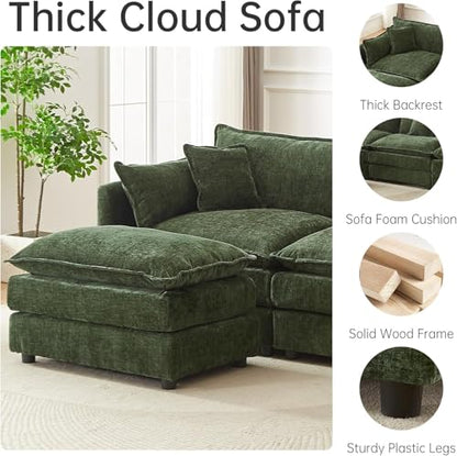 Modular Sectional Sofa, 112.2 Inch L Shaped Couch Set with Armrests, 3-Seater Comfy Cloud Couches with Movable Ottoman for Living Room Apartment, Green Sofa - color: Green, size: 112'' - L Shape