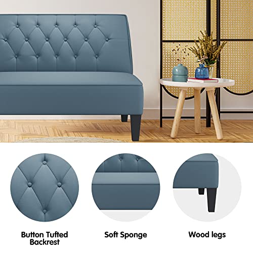 annjoe Button Tufted Loveseat Settee Upholstered Sofa Backrest Buckle Couch Banquette Bench for Dining Room Living Room Bedroom Funiture-Blue - color: Blue
