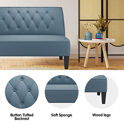 annjoe Button Tufted Loveseat Settee Upholstered Sofa Backrest Buckle Couch Banquette Bench for Dining Room Living Room Bedroom Funiture-Blue - color: Blue
