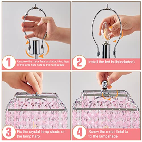 Luvkczc Crystal Touch Table Lamp, Bedside Lamp with USB C+A Ports, Pink Lamp, Dimmable Lamp with Crystal Shade, Nightstand Lamp for Girl Bedroom, Living Room, Bulb Included - color: Pink