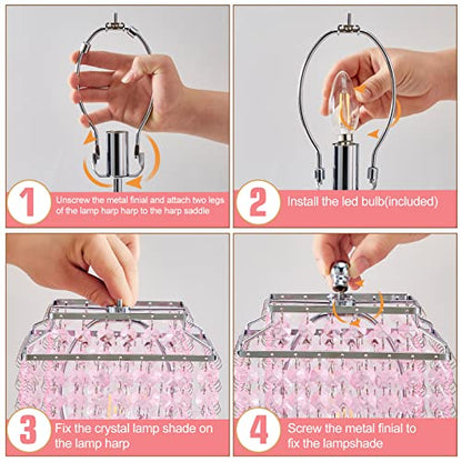 Luvkczc Set of 2 Bedside Pink Crystal Table Lamp, Touch Control Crystal Lamp, Dimmable Lamp for Bedroom, Girl Living Room, 6W B11 Bulb Included - color: Pink (2 Pack)