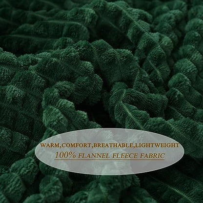 Puncuntex Fleece Throw Blanket Dark Green 50"×60" with Square Grid Design | Super Soft Plush Cozy Flannel Throw Blanket Luxury for Couch Sofa Chair - color: Dark Green, size: 50"×60"