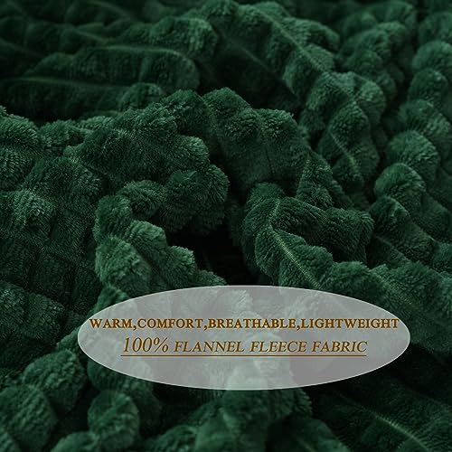 Puncuntex Fleece Throw Blanket Dark Green 60"×80" with Square Grid Design | Super Soft Plush Cozy Flannel Throw Blanket Luxury for Couch Sofa Chair - color: Dark Green, size: 60"×80"